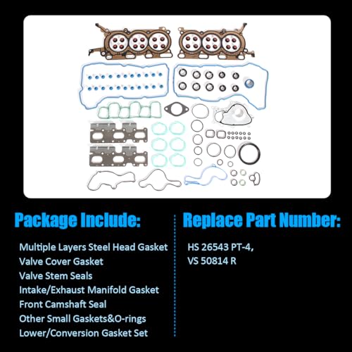 Image of AUCERAMIC HS26543PT4 Full Head Gasket Set with Valve Cover Gasket Compatible with Ford Edge Police Interceptor Lincoln MKT MKX 3.7L V6 DOHV 24V Replace# VS50814R
