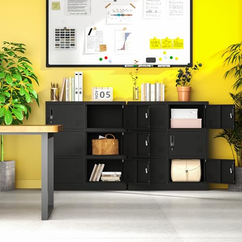 Black 6-Door Metal Storage Locker with Lock & Card Slot for Home, Office, School, Gym