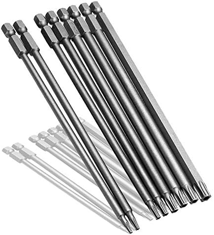 Mesee 8Pcs Long Torx Screwdriver Bit Set, 1/4 Inch Hex Shank T8-T40 Security S2 Magnetic Star Torx Head Screw Screwdriver Drill Bits Accessory Tool | 150mm Length