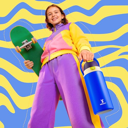 18 oz Insulated Water Bottle for Kids Meoky Stainless Steel with 2 in 1 Straw and Spout Li - image 7