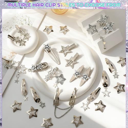 30 Pinzas de Cabello Estrella Plata Y2K Metal miniatura 5