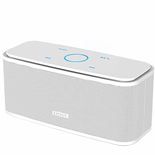 DOSS SoundBox - Altavoz Bluetooth con Tacto Sensible, Potente Subgrave 12W,Doble Controlador Integrado,12 Horas de Reproducción Continua y Manos Libres（Blanco）