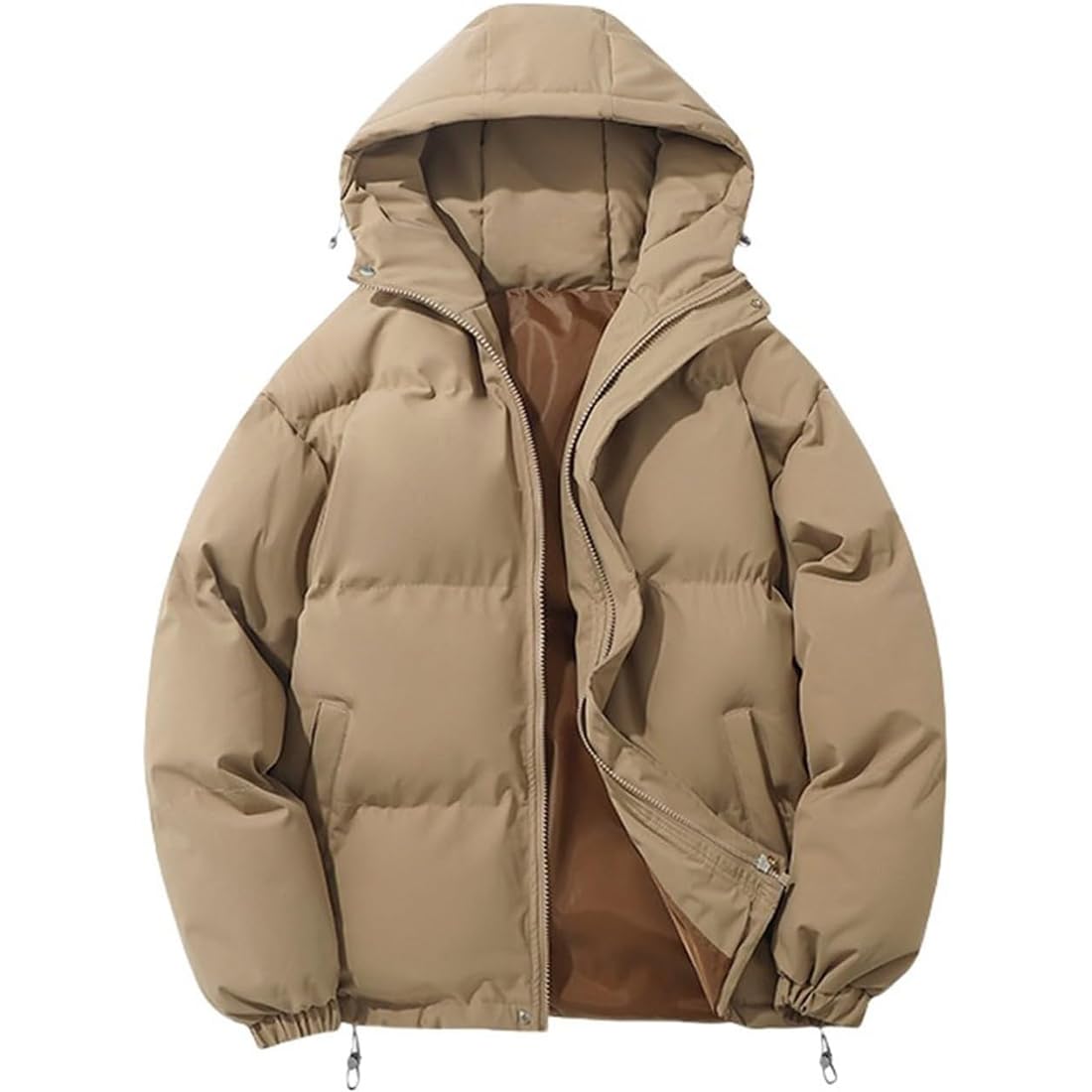 Piumino da Donna Invernale Trapuntato con Cappuccio Antivento Imbottito Giacca Piumino Pesante Giubbotti a Maniche Lunghe Cappotto Caldo all'aperto Capispalla per Il Freddo (Cachi, M)