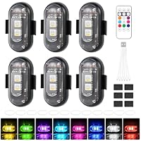 FENYW 6 Stück Kabellose LED Lichter, 8 Farben Wasserdicht Blitzlicht mit Fernbedienung, USB-Aufladung Antikollisionslichter, USB Aufladung Blitzleuchte für Motorrad, Drohne, Camping, Angeln