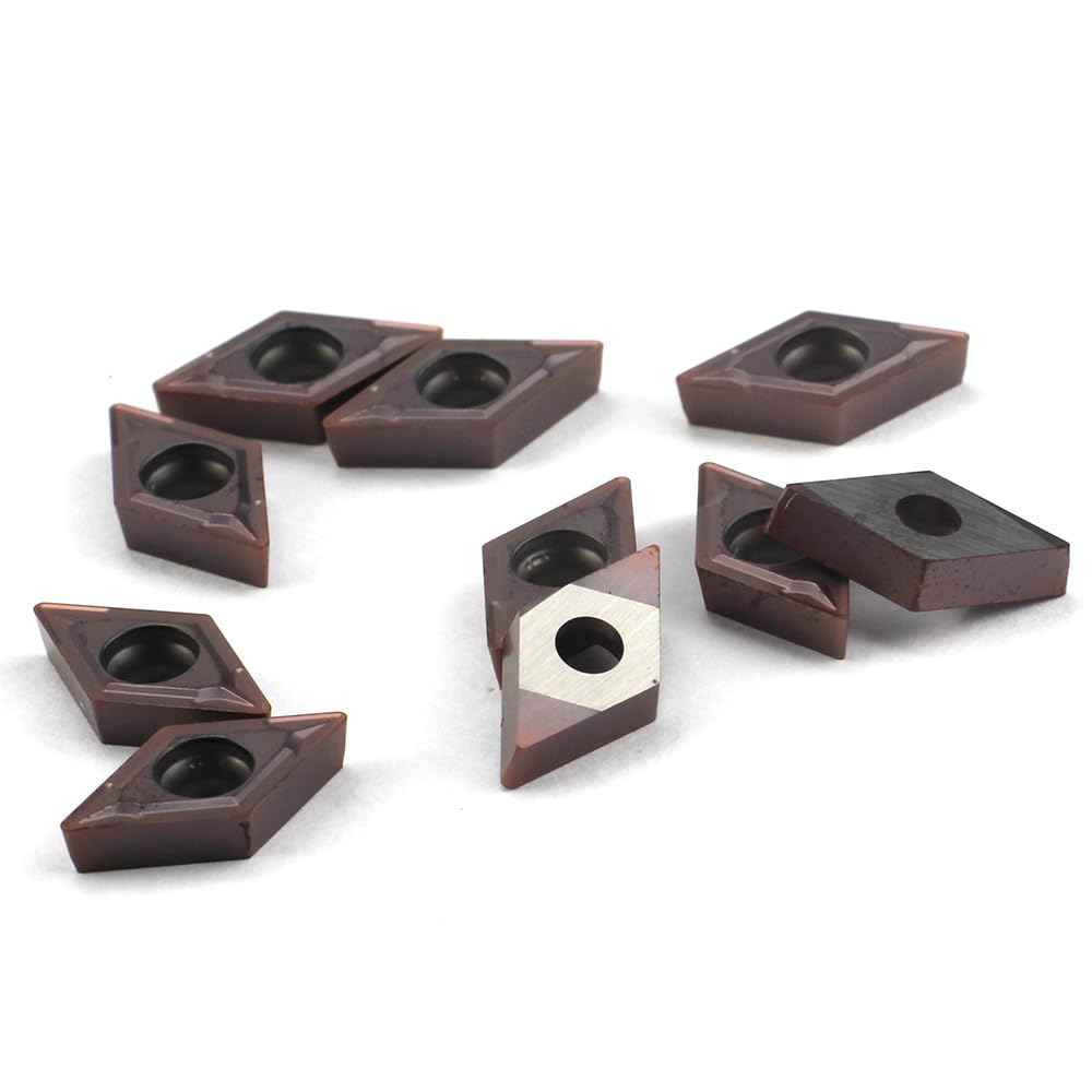 Carbide Turning Inserts DCMT070204 DCMT21.51 CNC Lathe Turning Tool Holder Indexable Inserts for Steel Metal Machining, 10 Pieces
