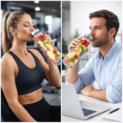Image of Vasukie Glass Water Bottles, Glass Fridge Water Bottle with Steel Cap, Wide mouth Leak proof & detox water bottle glass, water bottle for fridge, fridge bottle set of 6-750 ML (6 BOTTLE)