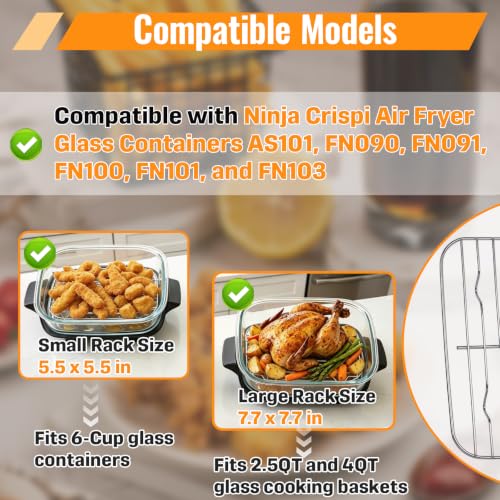 2 Piezas Estante para Freidora Compatible con Ninja Crispi AS101/FN100/FN101 | Ajuste para Modelos FN090, FN091, FN100, FN101, FN103, para Contenedores de 2.5QT, 4QT y 6-Cup, Material SUS 304, Lavable en Lavavajillas miniatura 5