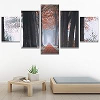 SIGNWIN 5 Panel Canvas Wall Art Dramatic Forest Landscape Living Room Orange Photography Rustic for Home Decorations Ready to Hang - 60