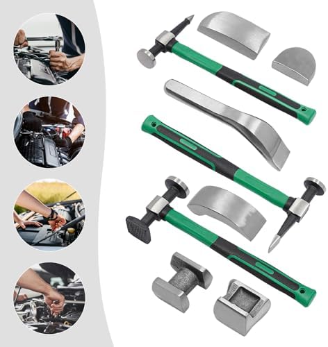 Auto Body Hammer Repair Tools Set, 9-Piece Hand Car Fender Dent Crowbar Kit with Carrying Case for Effective Auto Body Work