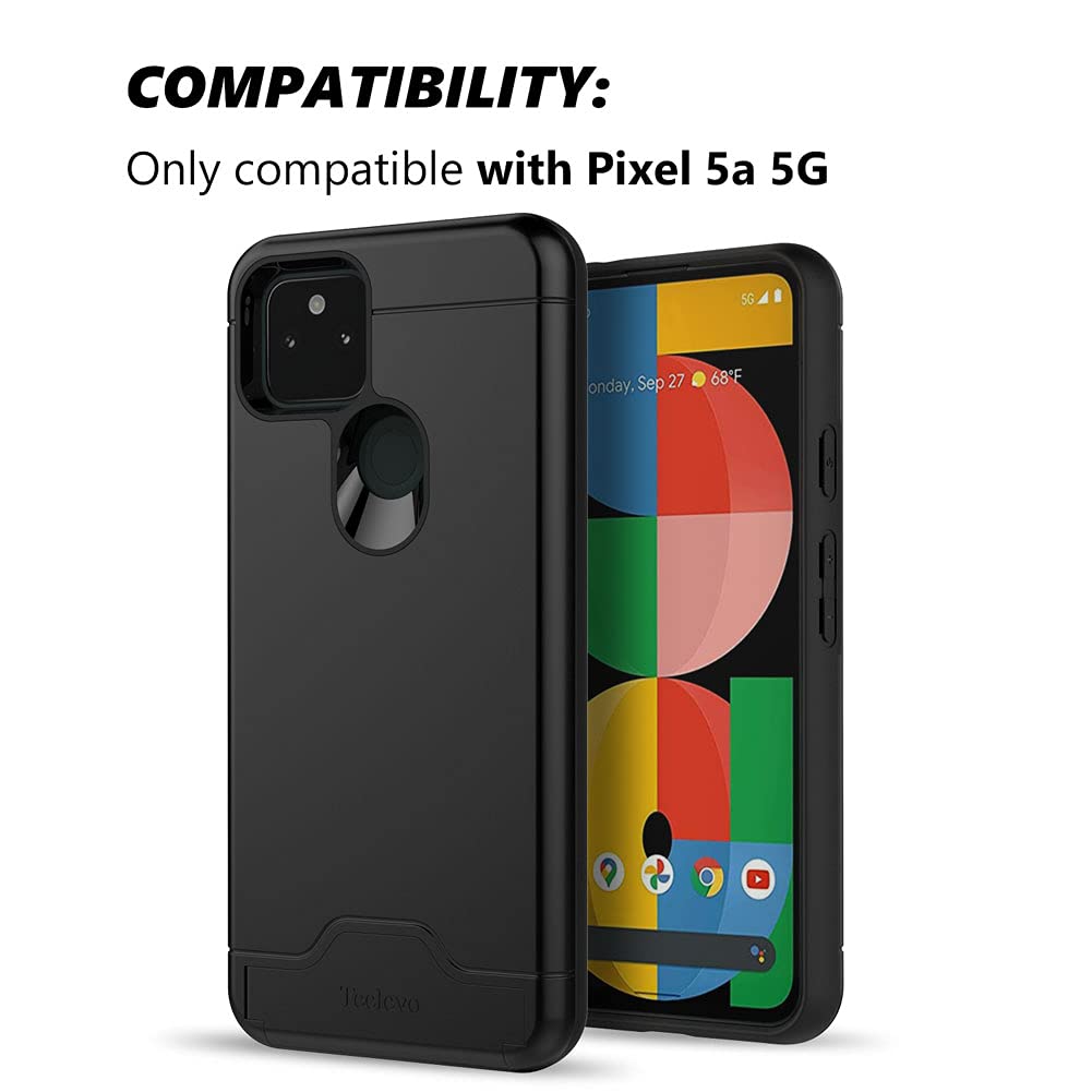 Teelevo Wallet Case for Google Pixel 5a 5G, Dual Layer Case with Card Slot Holder and Kickstand for Google Pixel 5a 5G - Black
