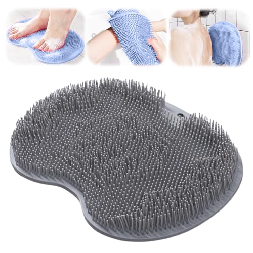 Shower Foot Scrubber Mat with Non-Slip Suction Cups, Foot Back Cleaning Pad Back Washer Exfoliating Bath Wash Pad, Non Slip Bathtub and Shower Mat with Suction Cups and Drain Holes