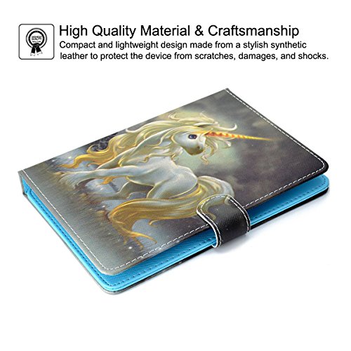 Universal Case For 6.5-7.5 Inch Tablet, Newshine Pu Leather Stand Folio Case For Samsung Galaxy Tab 7.0, Amazon Kindle Fire 7 (2015/2017) And All 6.5-7.5" Tablet Models - Yellow Unicorn #TOP5