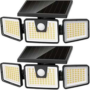 AmeriTop Solar Lights Outdoor, 2 Pack LED High Brightness Cordless Solar Motion Sensor Lights; 3 Adjustable Heads, 270° Wide Angle Illumination, IP65 Waterproof, Security LED Wall Light(Daylight)