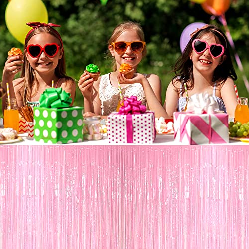 4 Pack 29X108 Inch Metallic Foil Fringe Tinsel Table Skirts For Rectangle Tables Streamer Curtains Backdrop For Wedding, Birthday, Parade Floats, Christmas Decorations Party Supplies(Macaron Pink) #TOP3