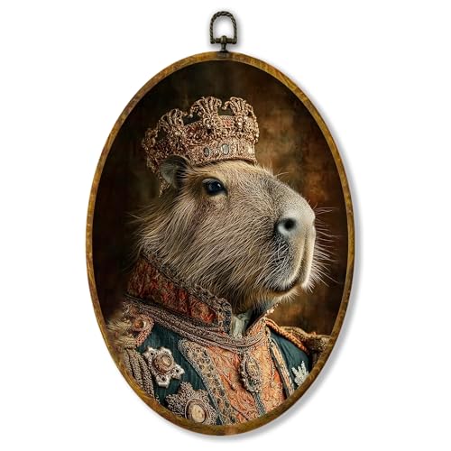 Hiuwevt Vintage Renaissance Style Capybara Oval Wall Art Decor, Capybara Gifts Framed Canvas Prints, Animal Oval Wall Hanging Decor for Home Bedroom Living Room Decorations, 8.6x11.4 Inches