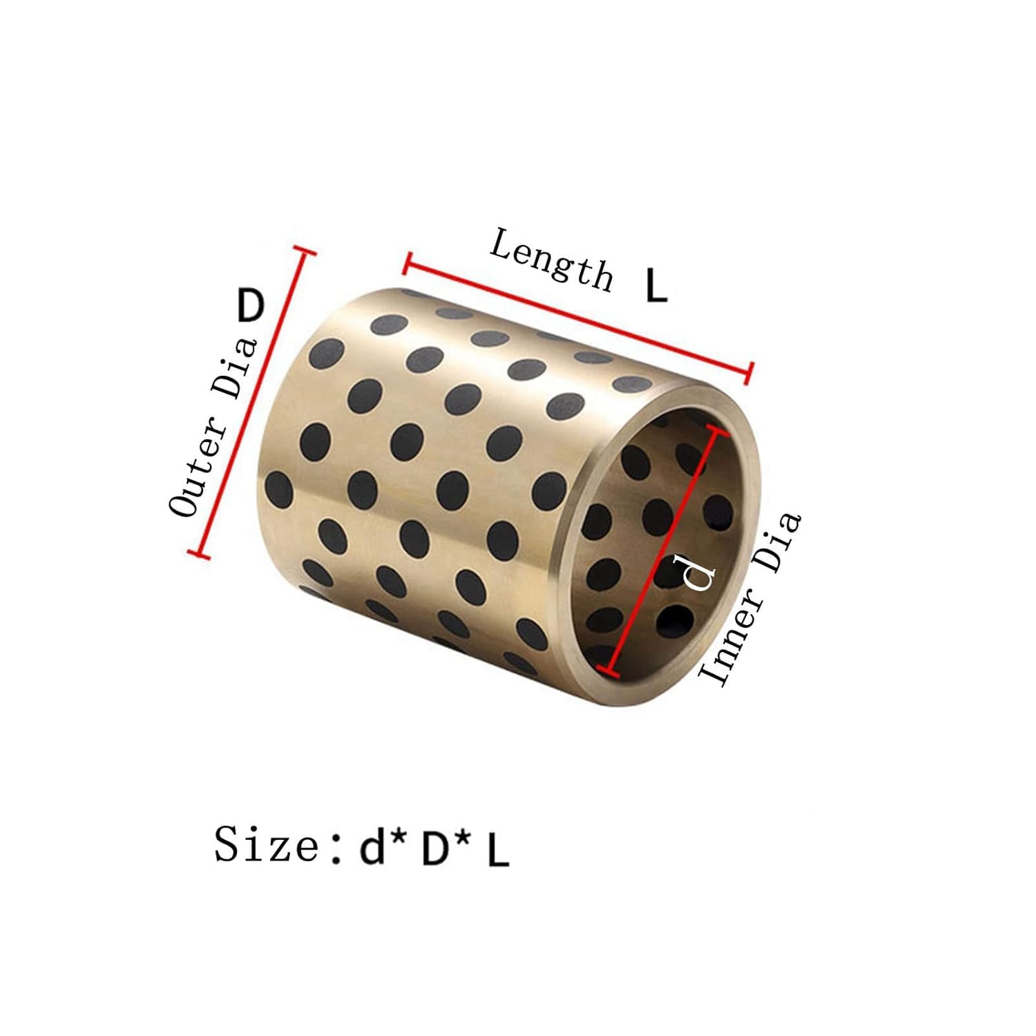 Graphite Copper Bushings, 2pcs Type Oil-Free Self-lubricating Graphite Copper Bushings, Inner Diameter 6mm, Outer Diameter 10mm, Bearing Straight Cylindrical Sliding Guide Bushings Sleeve6x10x30mm (C