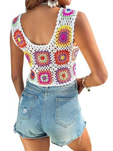 Verdusa Women's Scoop Neck Sleeveless Hollow Out Crochet Boho Crop Tank Top2