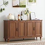 MAHYIZYI Buffet Cabinet with Storage, 59' Large Sideboard Buffet with 4 Doors and Adjustable Shelves Wood Rectangular Coffee Bar Cabinet for Kitchen, Living Room, Hallway, Entry (Walnut)