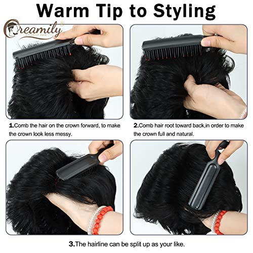 Creamily Perucas masculinas de cabelo curto preto encaracolado para homens fantasia de Halloween per