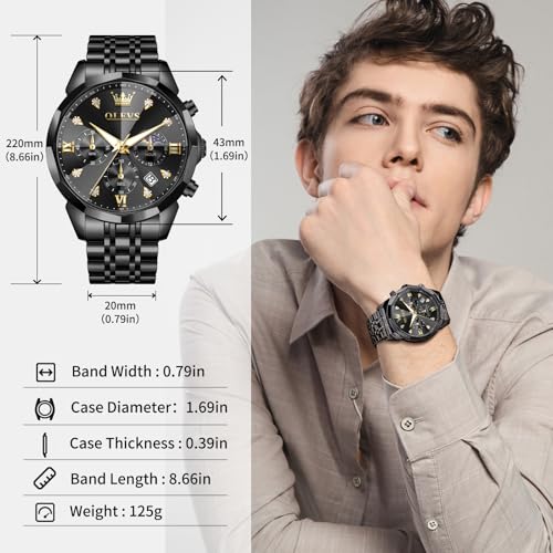 Image of OLEVS Watches for Men Stainless Steel Dress Men Watch with Date Big Face Chronograph Waterproof Luxury Fashion Watch Blue /Black /Gold /Green /Silver Face Relojes para Hombres