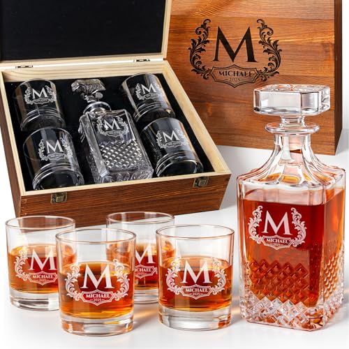 Personalized Old Fashioned Bourbon Whiskey Decanter Set Engraved in the USA
