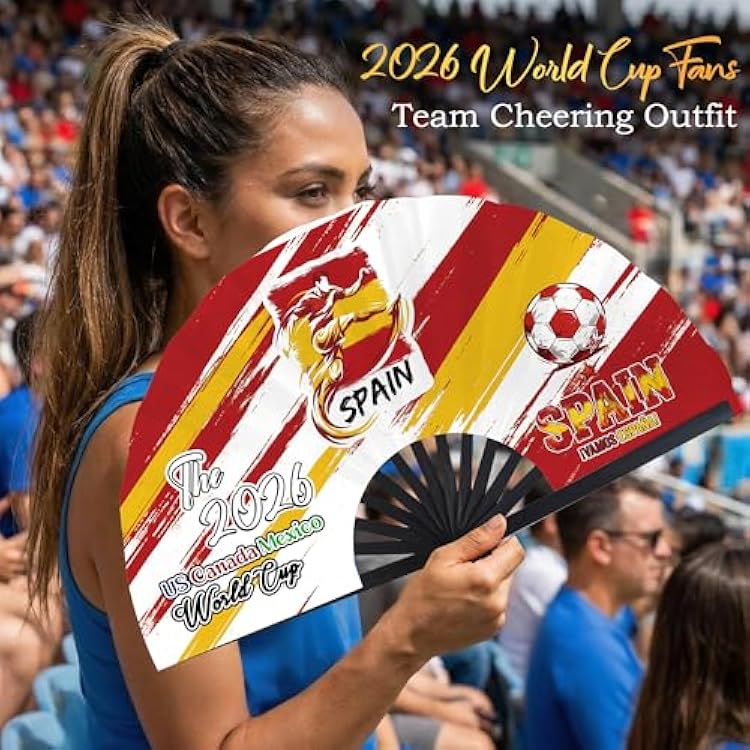 2026 World Soccer Cup Folding Fans Soccer Game Day Essentials for Stadium Chants, Party Favors, Gifts & Accessories, Spain Jersey Outfit for Women Men One Size