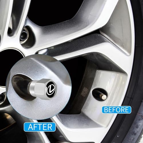 Uijtylj Tire Valve Stem Caps Cover Fit for Lexus RX ES GS LS NX RS GX LX RC LC RX350 is250 GX460 Metal Car Wheel Air caps Auto Valve Stem Caps Accessories 4 Pack Silver — view 2