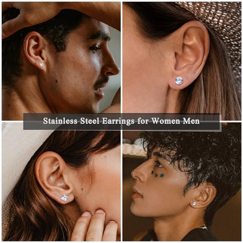 Dochais 12 Paar Ohrringe Männer,Ohrringe Herren Silber,Medizinische Ohrstecker aus 316L Chirurgenstahl, Hypoallergene Edelstahl Ohrring Set,Zirkonia Ohrstecker für Herren Damen Unisex