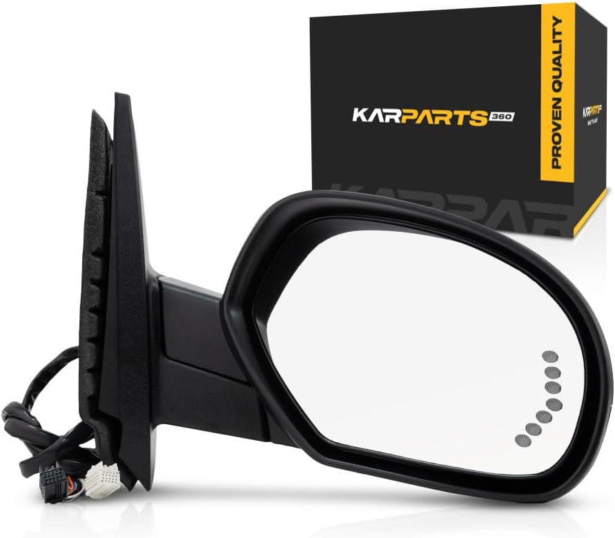 For GMC Yukon XL 1500 2007-2014 Door Mirror Passenger Side | Power | Heated | Power Folding | w/Memory | Signal Light & Puddle Light | 2 Caps | Paintable/Textured Black | For 25779849 | GM1321377