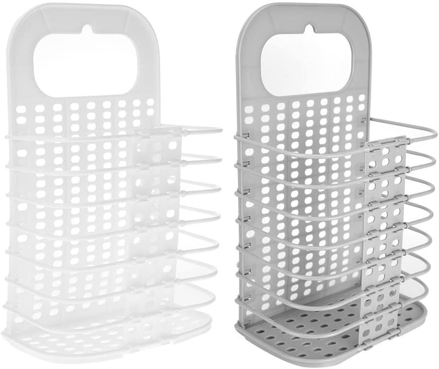 SKAIV Pack of 2 Foldable Household Wall Hanging Plastic Laundry Hamper Bin Bathroom Basket Organization (Multi Color)