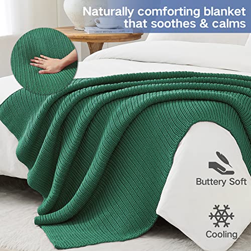 Guohaoi Knitted Weighted Blanket for Adults (Green 60"x80" 15lbs) No Beads Cooling Throw Blanket for Hot Sleepers, Home Decor Breathable Chunky Knit Heavy Blanket Use on Queen/King Size Bed