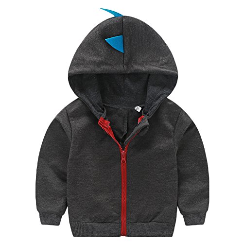 Canis Baby Boys Toddler Long Sleeve Dinosaur Hoodies Zip-up Jacket Dark Grey