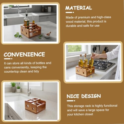 Image of WOODFARM Countertop Natural Wood /Wooden Rack /Stand for Oil Bottle /Dispenser, Seasoning Storage Holder /Organizer - 4 Hole