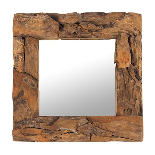 DESIGN DELIGHTS Holz WANDSPIEGEL Teak 50\" | Teakholz (erodiert), Natur, 50x50x3 cm (HxBxT) | Spiegel mit Rahmen aus echtem Vintage Treibholz/Fundholz DESIGN DELIGHTS Holz WANDSPIEGEL Teak 50\" | Teakholz (erodiert), Natur, 50x50x3 cm (HxBxT) | Spiegel mit Rahmen aus echtem Vintage Treibholz/Fundholz