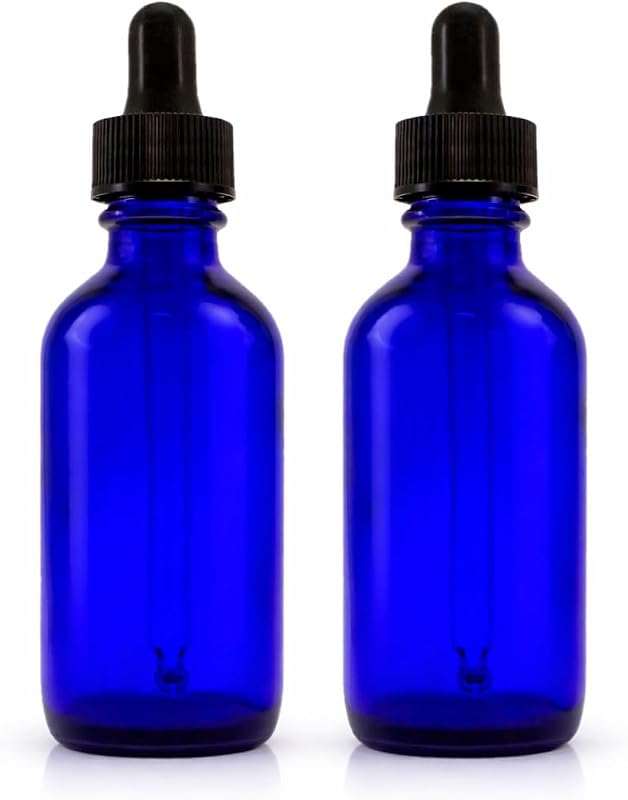 GreenHealth Frascos de Vidro Azul-Cobalto com Conta-Gotas, 59 mL, Pacote com 2