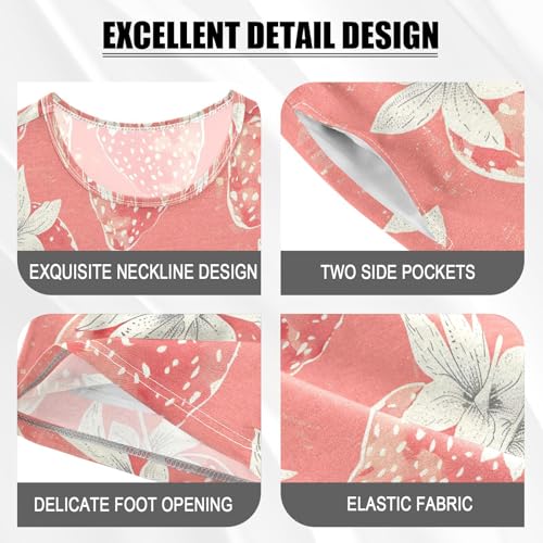 ALAZA Watercolor Strawberry Lovely Pajamas Set Short Sleeve Cotton Sleepwear Summer Pjs 2 Piece 5-14Y4