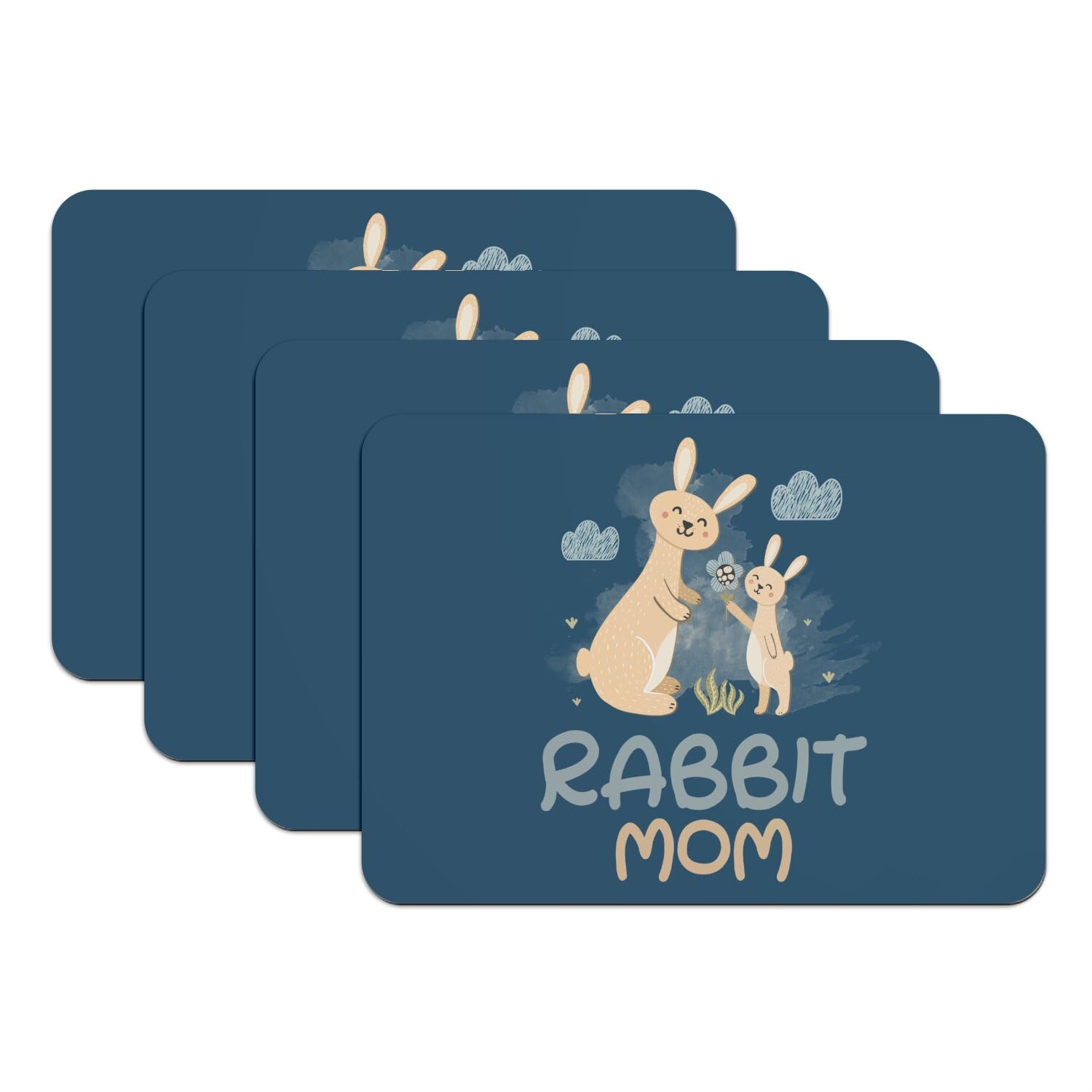 Sets de table bleu motif lapin grand format 39,5x28,5cm en caoutchouc durable