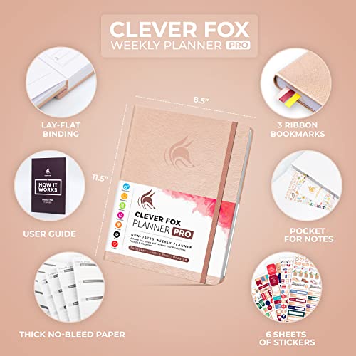 Clever Fox Planner Pro – Weekly & Monthly Life Planner To Increase Productivity, Time Management And Hit Your Goals – Organizer, Gratitude Journal – Undated, 1 Year – Softcover, 8.5X11″ (Rose Gold) #TOP1