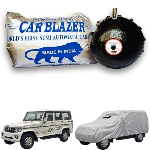 Image of CARBLAZER Portable & Semi-Automatic Full Body Car Covers: Heavy Duty Device| Anti-Theft| Dust & Scratch Proof | Water & Wind Resistant|Custom Fit| Dual-Side Cover, Compatible for Mahindra Bolero