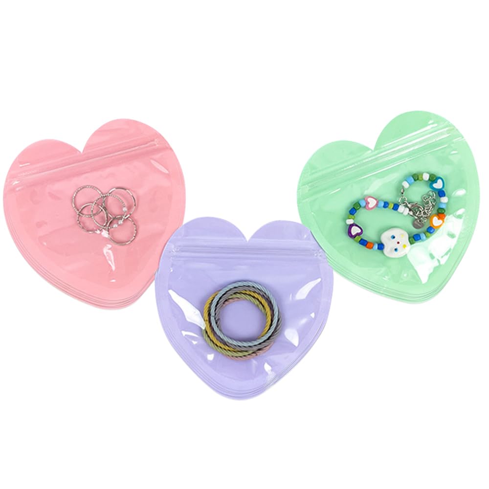 LWMINGALG チャック付きポリ袋 心形ジッパー付き袋【10cm×10cm 60枚セット】小分け袋 カラフルなミニ・ジップ・ポーチ 包装用品 保存用バッグ 防湿防水 保存袋 密閉袋 小分けジップ袋 ジュエリー収納 お菓子 可愛い 繰り返し使える おしゃれ バレンタインデー・ギフトバッグ 指輪などの小物の収納に使用できます