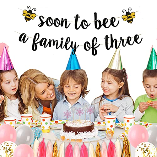 Kungoon Soon To Bee A Family Of Three Banner, Welcome Baby Party Banner,Bumble Bee Theme Baby Shower/Mommy To Bee/Daddy To Bee Party Supplies Decoration(Black). #TOP3