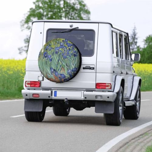 Image of Iris Post-Impressionism Spare Tire Cover 15 inch Wheel Purple Iris Flower Protectors Weatherproof Universal for Trailer Tire Cover Rv SUV Truck Camper Travel Trailer