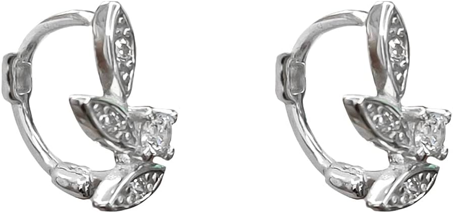 CZ Leaf Small Hoop Cartilage Earrings for Women Girls 925 Sterling Silver Cubic Zirconia Gold-Toned Tiny Cute Fashion Huggie Hoops Dainty Birthday Christmas Jewelrys