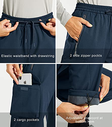 Libin Women's Hiking Pants Fleece Lined Snow Ski Pants Water Resistant Windproof Insulated Cargo Softshell Winter Warm, Navy L #TOP4