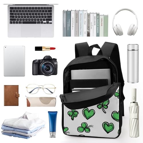 St Day Partick Shamrocks Heart Unisex Backpack 17" Casual Daypacks Simple Shoulders Bag for Camping Hiking Travel Gear3