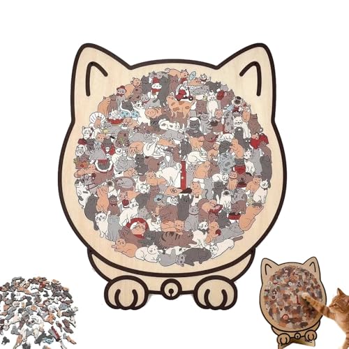 Katzen Puzzle, 135-Teiliges Colored Holzpuzzle, Farbiges Holzpuzzle In Katzenform, Holzpuzzle Erwachsene, Kreatives Puzzle-Geschenk Für Katzenliebhaber (A)