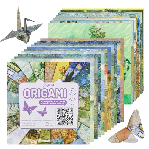 Van Gogh Inspired Origami Paper - 50 Sheets 6x6 Inch Double Sided - Starry Night & Sunflowers, Impressionist Double-Sided Colored Folding Paper, Ideal for Scrapbooking, Card Making and DIY Crafts