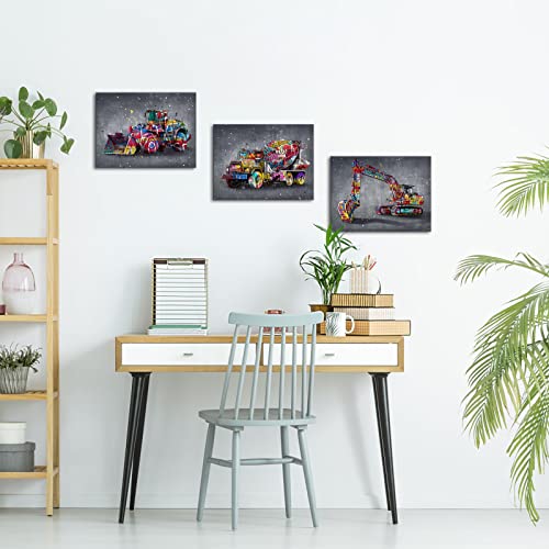 Sechars Truck Canvas Wall Art Boys Room Decor Construction Vehicles Car Pictures For Kids Bedroom Graffiti Painting Art Prints Poster Nursery Home Decorations (Small) #TOP3