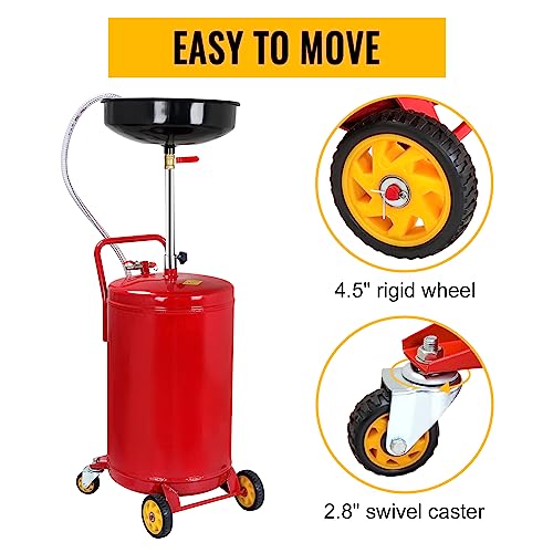 OUKIDR Waste Oil Drain Tank, 20 Gallon Portable Oil Drain Tank Air Operated Drainer, Oil Drain Container with Adjustable Funnel Height and Wheels for Easy Oil Removal, Red - Thumbnail 7
