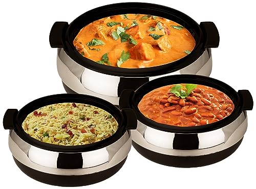 Jaypee Glasserol Serving Casserole Set of 3 Inner Stainless Steel Toughened Glass Lid PUF Insulated...